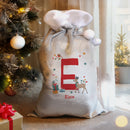 Personalised Initial Reindeer Luxury Pom Pom Christmas Sack