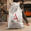 Personalised Initial Reindeer Luxury Pom Pom Christmas Sack