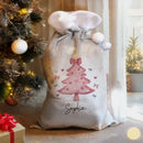 Personalised Pink Christmas Tree Luxury Pom Pom Sack
