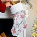 Personalised Pink Bow Luxury Pom Pom Christmas Stocking