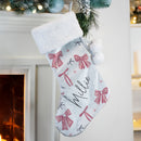 Personalised Pink Bow Luxury Pom Pom Christmas Stocking