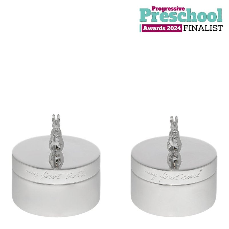 Peter Rabbit Silverplated First Tooth and Curl Set in Branded Box