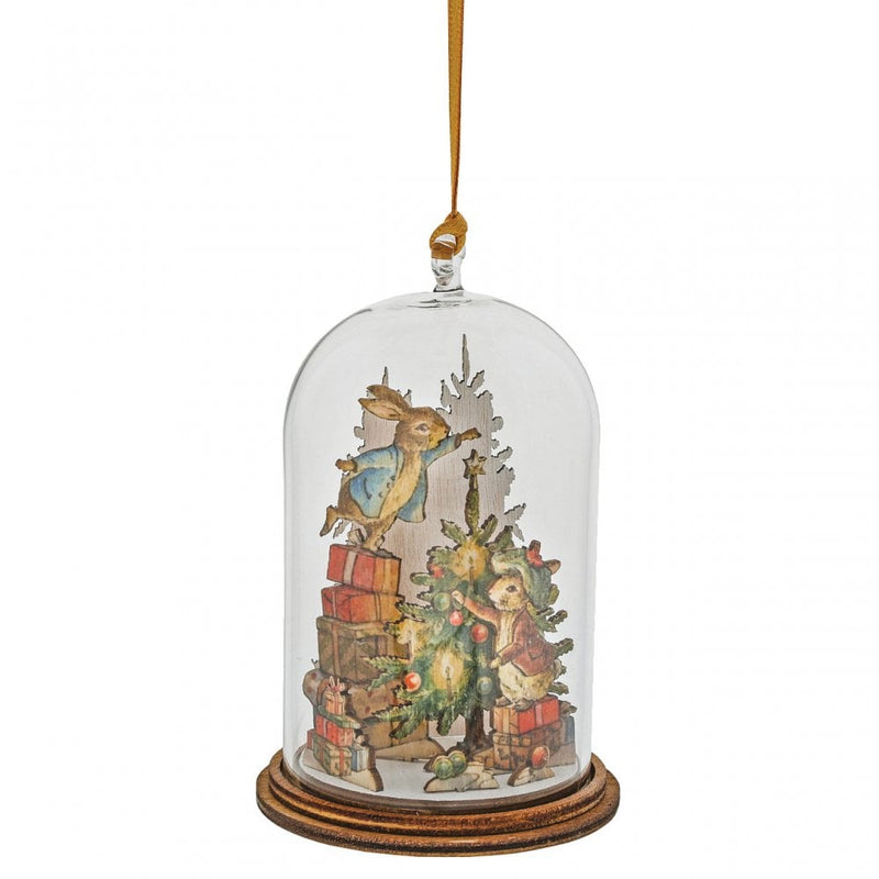 Peter Rabbit and Benjamin Bunny Around The Christmas Tree Wooden Hanging Cloche Ornament