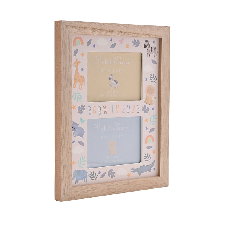 Petit Cheri Animals 'Born in 2025' Double Wooden Frame