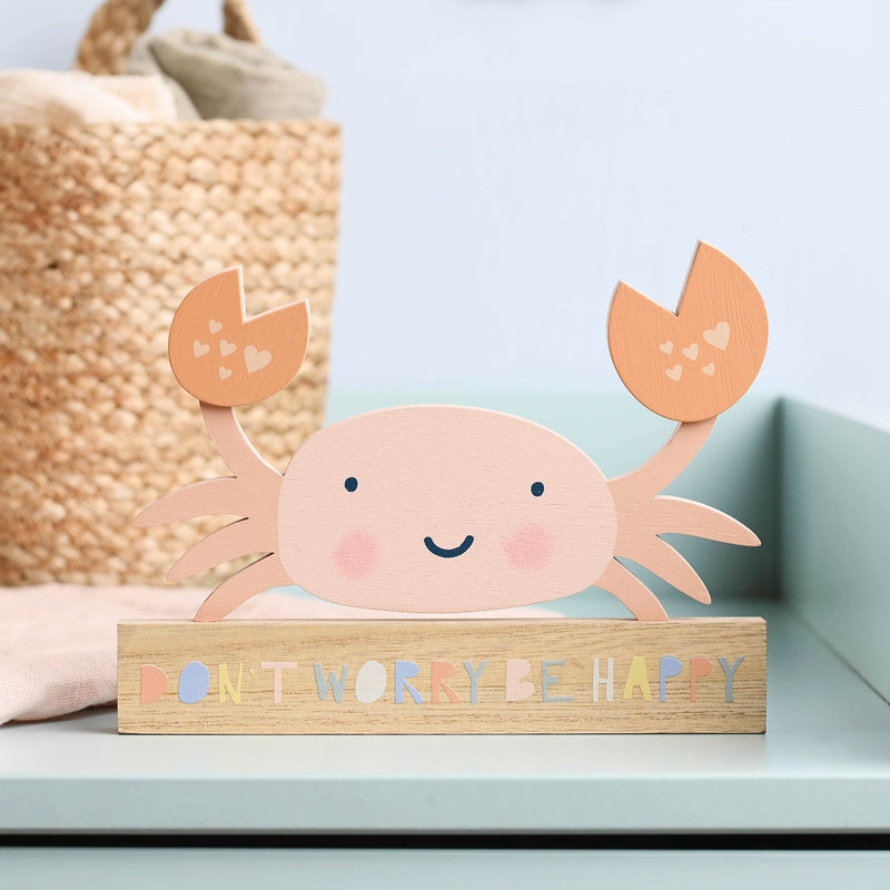 PRE-ORDER Petit Cheri 'Don't Worry Be Happy' Crab Mantel Plaque - 18cm