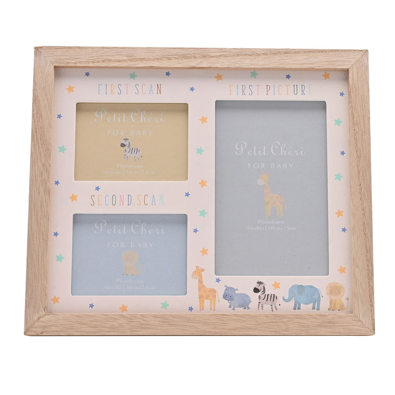 Petit Cheri 'First Scan, Second Scan & First Picture' Animal Triple Wooden Photo Frame