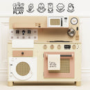 Wooden Rattan Family Play Kitchen with Eco Play Food Accessories by Le Toy Van