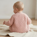 'Sister' Pink Cotton Knit Baby Cardigan with Embroidery Detail - 0-12M