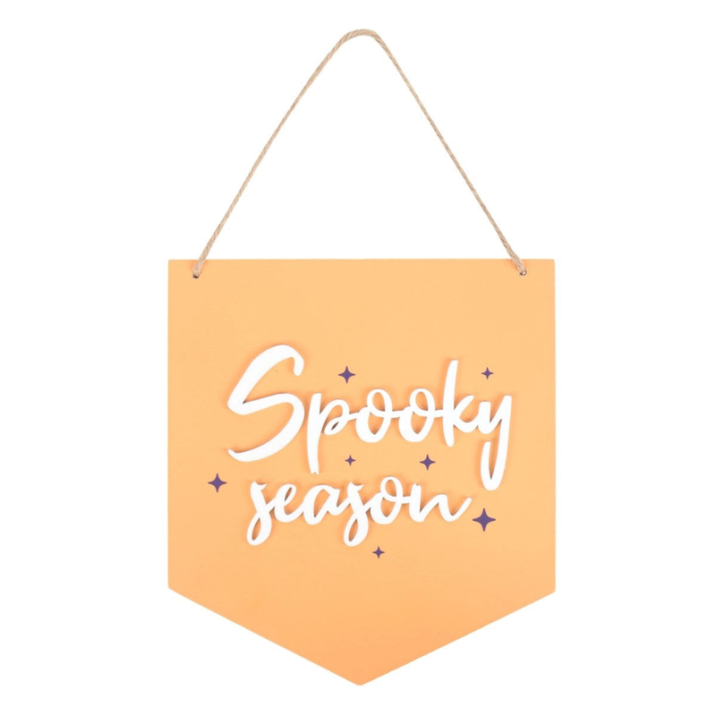 'Spooky Season' Pastel Orange Halloween Hanging Plaque - 22cm