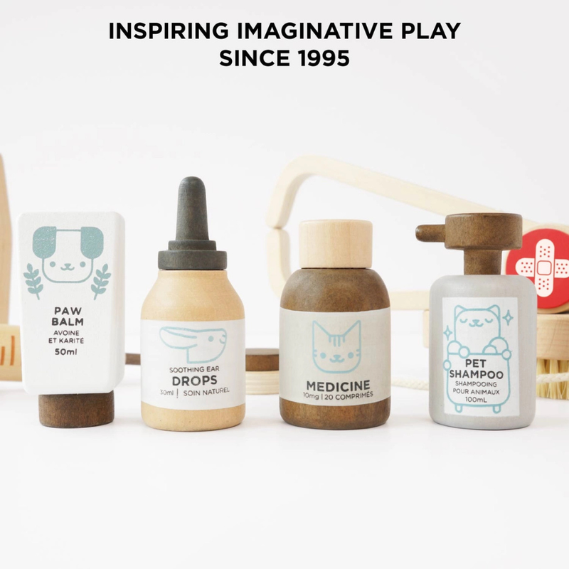 Vintage Style Walnut Finish Wooden Vet Set – 10 Piece Animal Care Kit