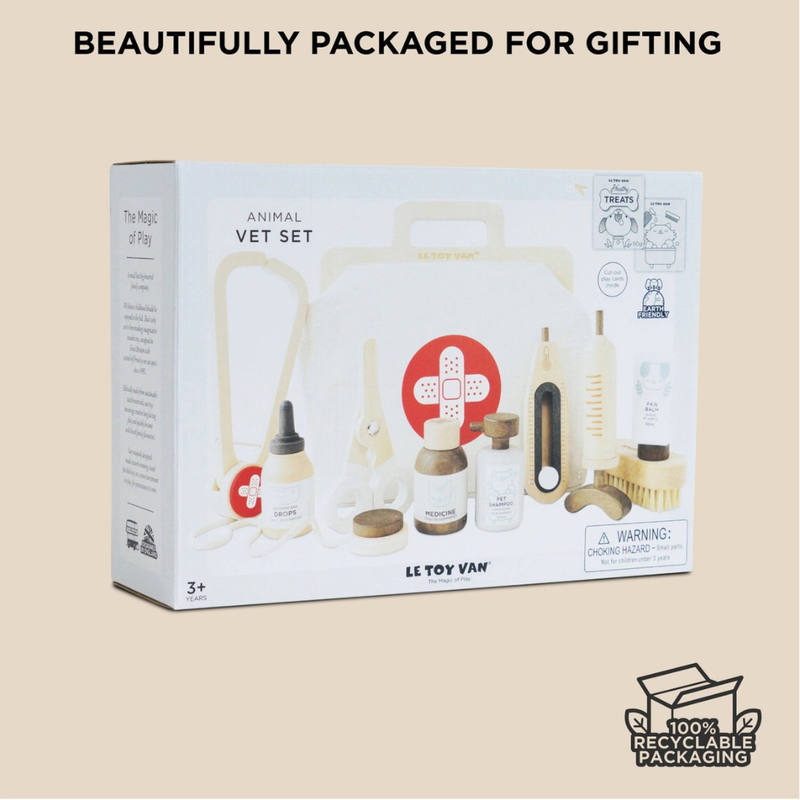 Vintage Style Walnut Finish Wooden Vet Set – 10 Piece Animal Care Kit