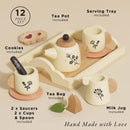 Vintage Style Wooden Tea Set & Tray – 12 Piece Floral Play Kitchen Tea Party Set by Le Toy Van
