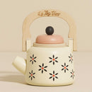 Vintage Style Wooden Toy Kettle with Removable Lid & Handle – Floral Cream Play Kitchen Accessory by Le Toy Van