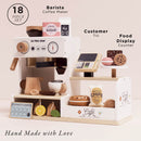 Wooden Barista Café Shop with Coffee Machine & Bakery Treats – 18 Piece Pretend Play Café Set by Le Toy Van