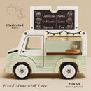 Wooden Café Van Toy with Flip-Up Roof, Illustrated Menu & Serving Accessories – Pretend Play Vehicle by Le Toy Van