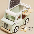 Wooden Café Van Toy with Flip-Up Roof, Illustrated Menu & Serving Accessories – Pretend Play Vehicle by Le Toy Van