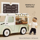 Wooden Café Van Toy with Flip-Up Roof, Illustrated Menu & Serving Accessories – Pretend Play Vehicle by Le Toy Van