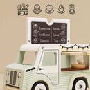 Wooden Café Van Toy with Flip-Up Roof, Illustrated Menu & Serving Accessories – Pretend Play Vehicle by Le Toy Van
