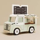 Wooden Café Van Toy with Flip-Up Roof, Illustrated Menu & Serving Accessories – Pretend Play Vehicle by Le Toy Van