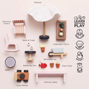 Wooden Dolls House Conservatory & Garden Playset – 16 Piece Outdoor Furniture & Accessories Set