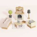 Wooden Dolls House Living Room Furniture – 19 Piece Miniature Set by Le Toy Van