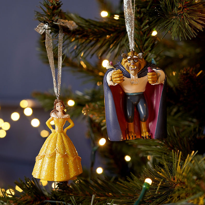 Disney Christmas Beauty & The Beast Set of 2 Resin Hanging Decorations