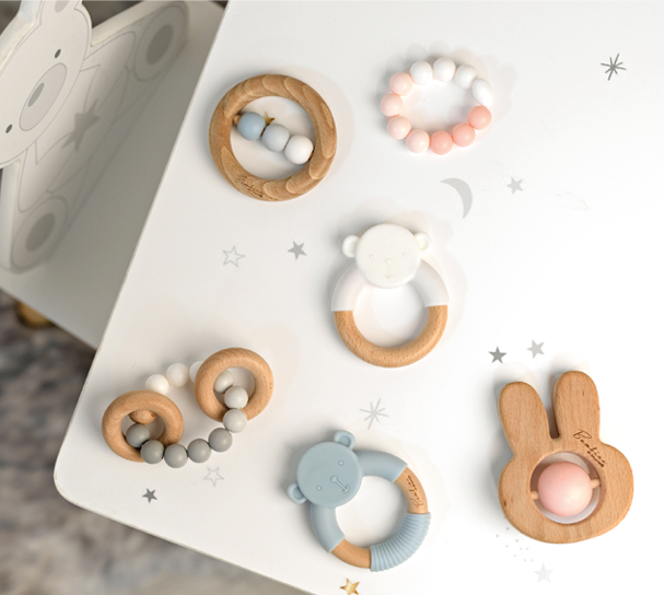 PRE-ORDER Grey Wood & Silicone Elephant Teething Toy