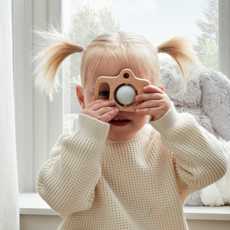 PRE-ORDER Bambino Wood & Silicone Natural Camera Teether