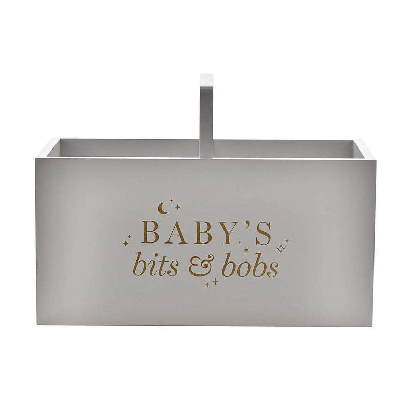 PRE-ORDER Bambino Wooden 'Baby's Bits & Bobs' Wooden Grey Caddy - 30cm