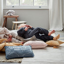 PRE-ORDER Bambino 'Little Man' Rectangle Velvet Blue Cushion - 33cm