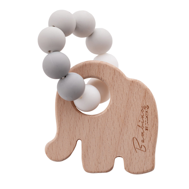 PRE-ORDER Grey Wood & Silicone Elephant Teething Toy