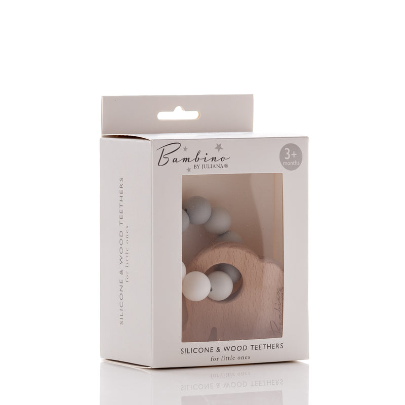 PRE-ORDER Grey Wood & Silicone Elephant Teething Toy